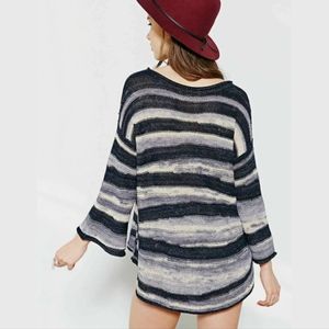 Ecote UO Cotton Blend Navy Striped Avery Loose Fit High Low Sweater S